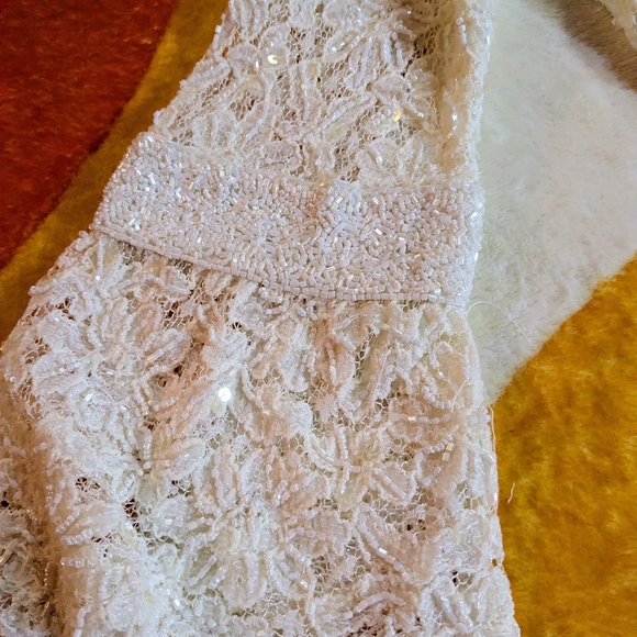 Vintage Cream Lace Peplum Blouse Top, Victorian Beading Zipper Back 60's 70's - Picture 6 of 11